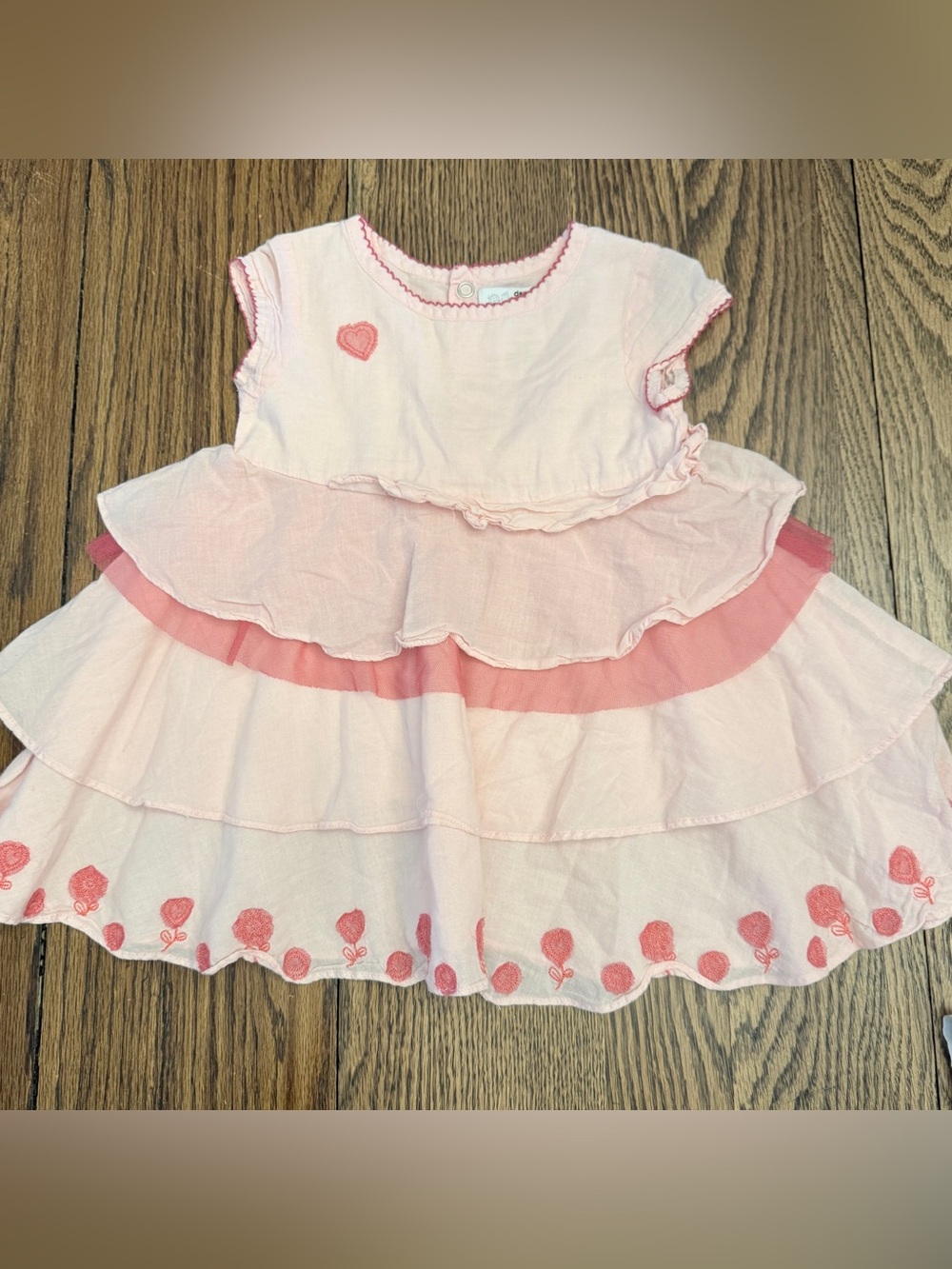 DEUX‎ PAR DEUX GIRLS  PINK FLORAL DRESS SZ 18 MO. EMBROIDERED LAYERED